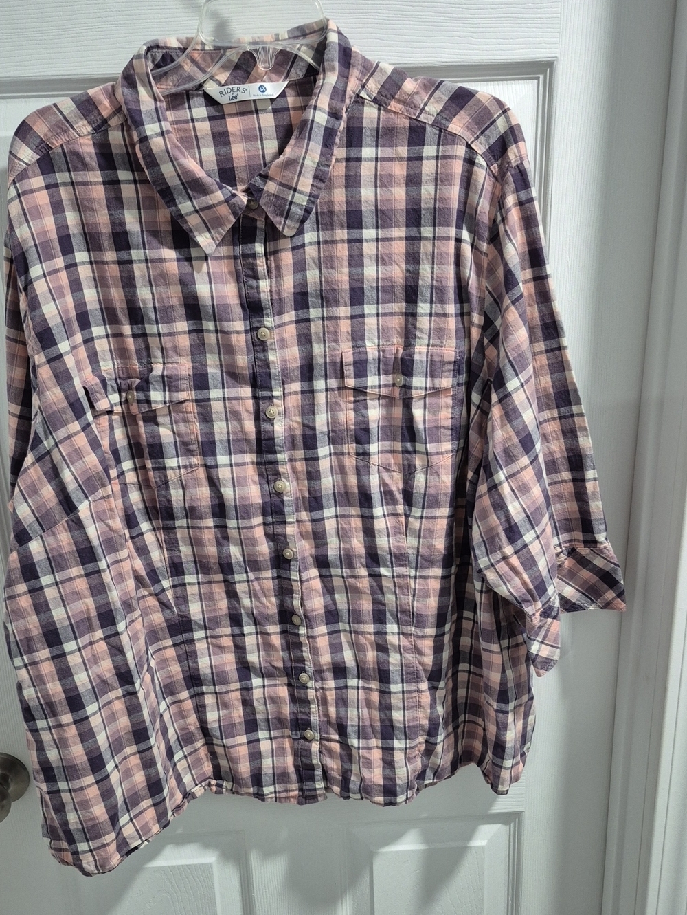 Riders by Lee Pink & Navy Plaid Button-Up Shirt
